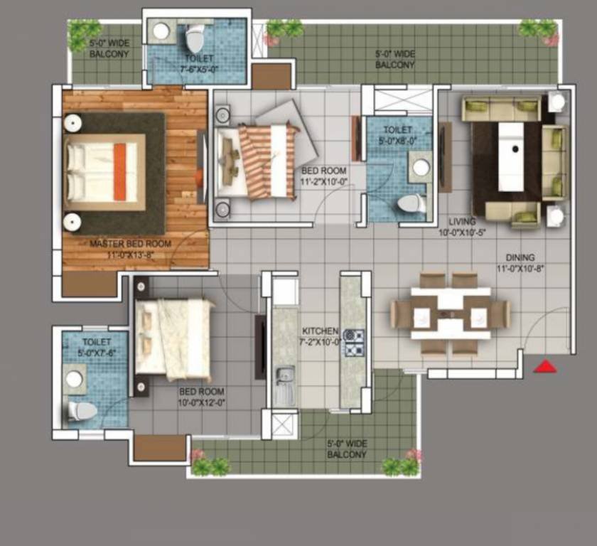 3BHK Floor Plan
