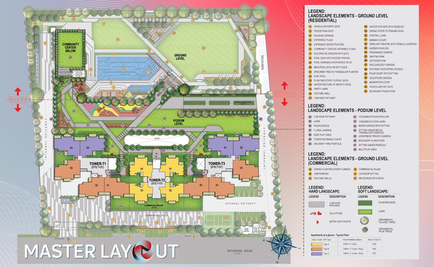 3 BHK + Study Floor Plan